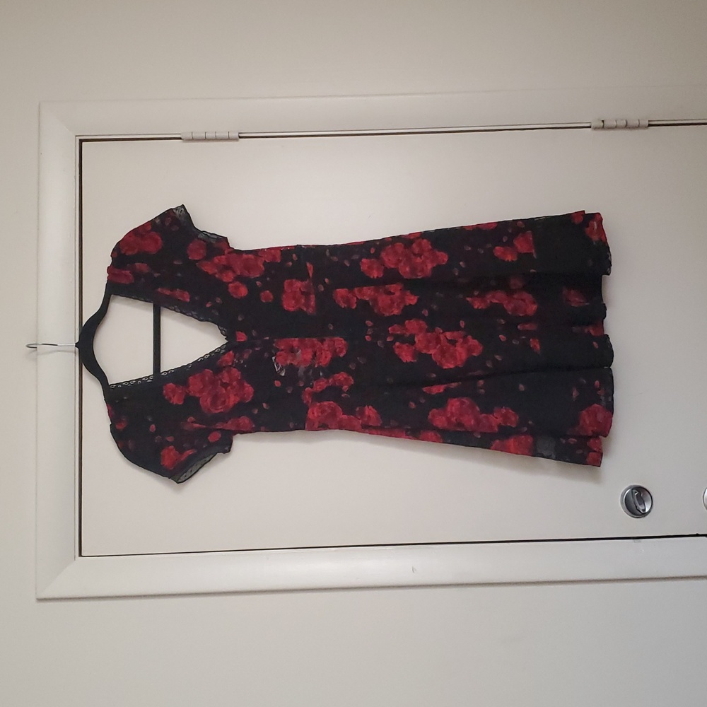 Royal Bones Black and Red Floral Mini Dress - Picture 7 of 16